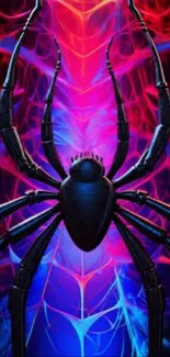 Neon spider with glowing vibrant web design