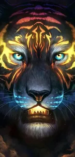 Vibrant neon-rendered tiger face with stunning colors.