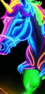 Vibrant neon unicorn wallpaper with glowing colors.