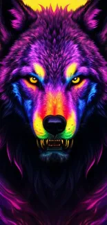 Vivid neon wolf wallpaper for mobile with vibrant colors and artistic design.