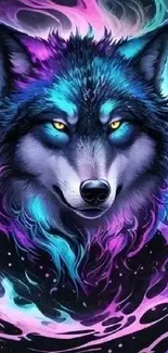 Colorful neon wolf art with a vivid design.