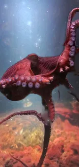 Vivid underwater wallpaper featuring a gracefully swimming octopus.