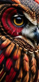 Vibrant owl feathers showcasing vivid colors and intricate patterns for mobile wallpaper.