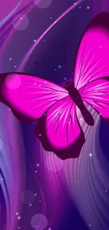 Pink butterfly on a purple wavy background wallpaper.