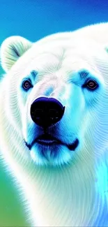 Colorful illustration of a polar bear on a vibrant background.