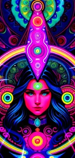 Vibrant psychedelic art featuring a neon female figure.