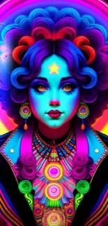 Colorful psychedelic portrait with neon hues.