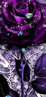 Purple rose with cosmic sparkles in an ornate design