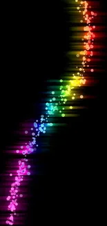 Mobile wallpaper of a colorful light streak on a black background.