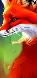 Vibrant red fox in an artistic design with a colorful background.