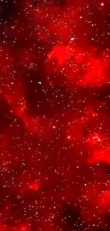 Stunning red galaxy with stars and nebula in a cosmic background.