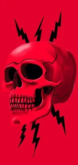 Vivid red skull with black lightning accents on a bold red background.