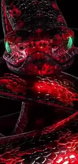 Vivid red snake design with striking details.