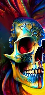 Vibrant skull art mobile wallpaper with bold colors.