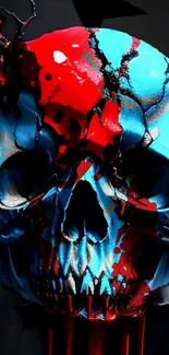 Abstract blue and red skull wallpaper design.