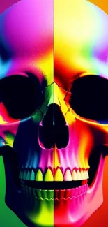 Vivid neon skull art with a colorful gradient background.