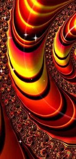 Vivid spiral fractal wallpaper with red and orange hues.