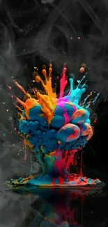 Colorful ink splash on black background wallpaper.