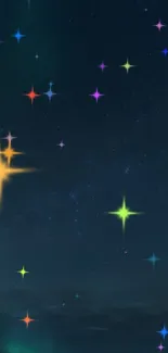 Colorful stars against a dark blue night sky for mobile wallpaper.