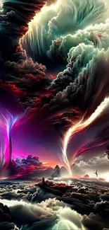 Vivid abstract storm clouds in colorful digital wallpaper.