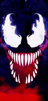 Vivid symbiote face with sharp teeth on a dark background.