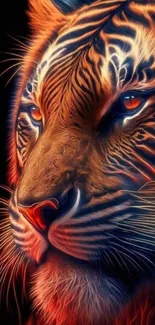 Vivid artistic depiction of a tiger with dynamic lighting and vibrant colors.