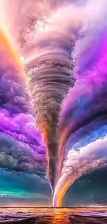 Vivid tornado against a colorful sky, creating a dynamic phone wallpaper look.