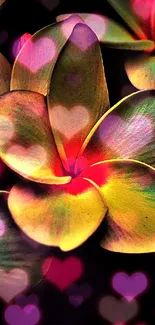 Vivid tropical flower wallpaper with vibrant colors on dark background.