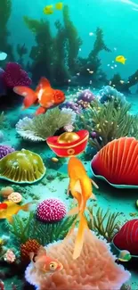 Colorful underwater coral reef with vibrant fish.