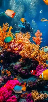 Colorful coral reef with tropical fish in vibrant underwater scene.