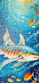 Vivid underwater shark with colorful fish in a stunning digital artwork.