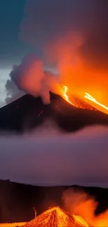 Vivid mobile wallpaper of a volcano eruption with glowing lava.