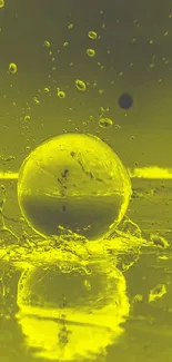 Yellow orb water splash on tranquil landscape wallpaper.