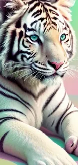 Vivid white tiger on pastel background, striking and elegant imagery.