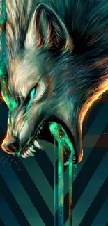 Abstract wolf with teal and orange colors in a striking, artistic design.