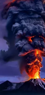 Fiery volcanic eruption with smoke clouds.