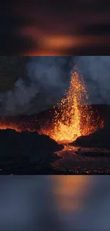 Dynamic orange volcanic eruption with flowing lava.