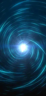 Glowing blue vortex swirl with a bright center light on dark background.