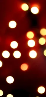 Warm bokeh lights on a rich red background for mobile wallpaper.