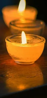 Three glowing candles providing a warm and tranquil atmosphere.