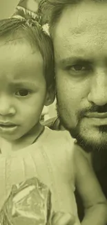 Sepia-toned portrait wallpaper of a man and child.