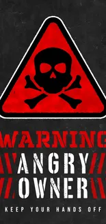 Bold warning sign with skull design on a black background.