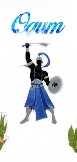 Warrior silhouette with blue accents on white background.