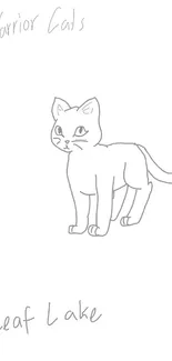 Monochrome line art of a standing cat with Warrior Cats text.