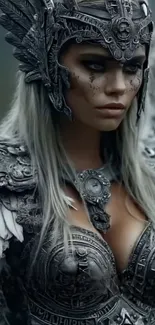 A powerful warrior goddess with intricate armor.