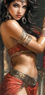 Fantasy art of a warrior princess holding a sword.