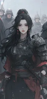 Fantasy warrior woman in detailed armor with dark hair, standing confidently.