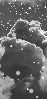 Black and white clouds with snowflakes mobile wallpaper.