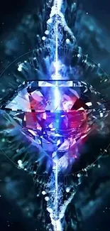 Abstract cosmic crystal with vibrant colors and light effects.