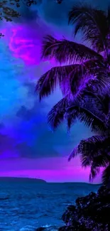 Tropical sunset wallpaper with vivid purple and blue hues.